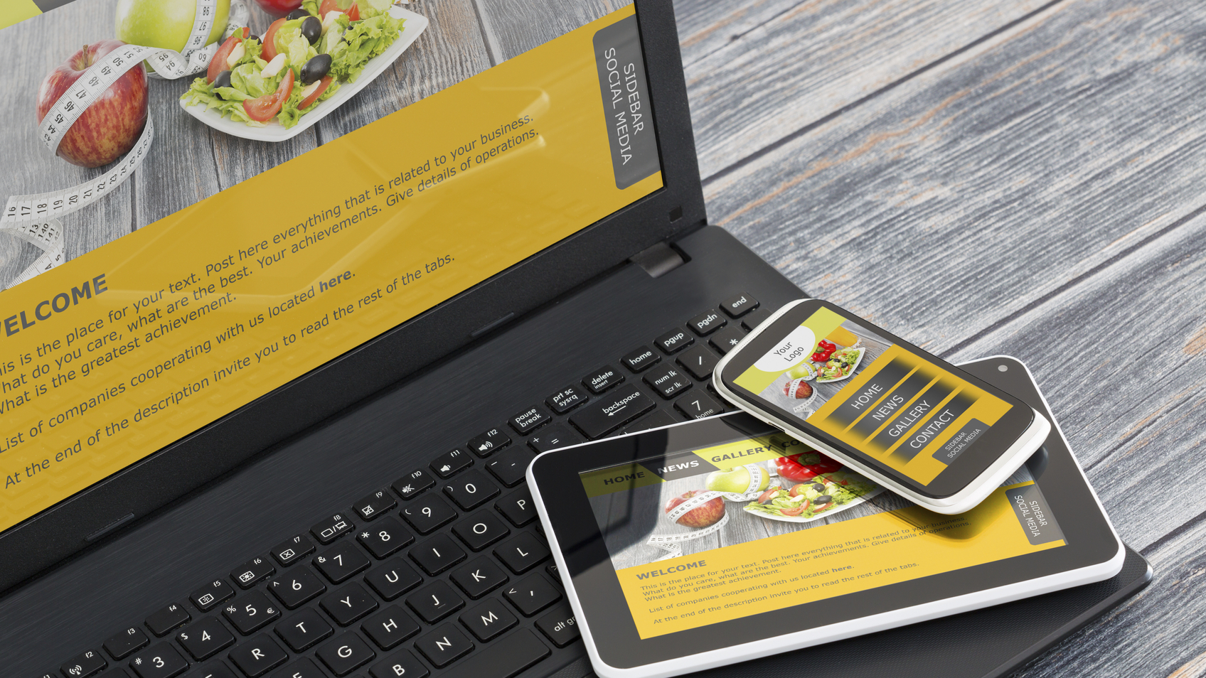Responsive web design on mobile devices phone, laptop and tablet pc