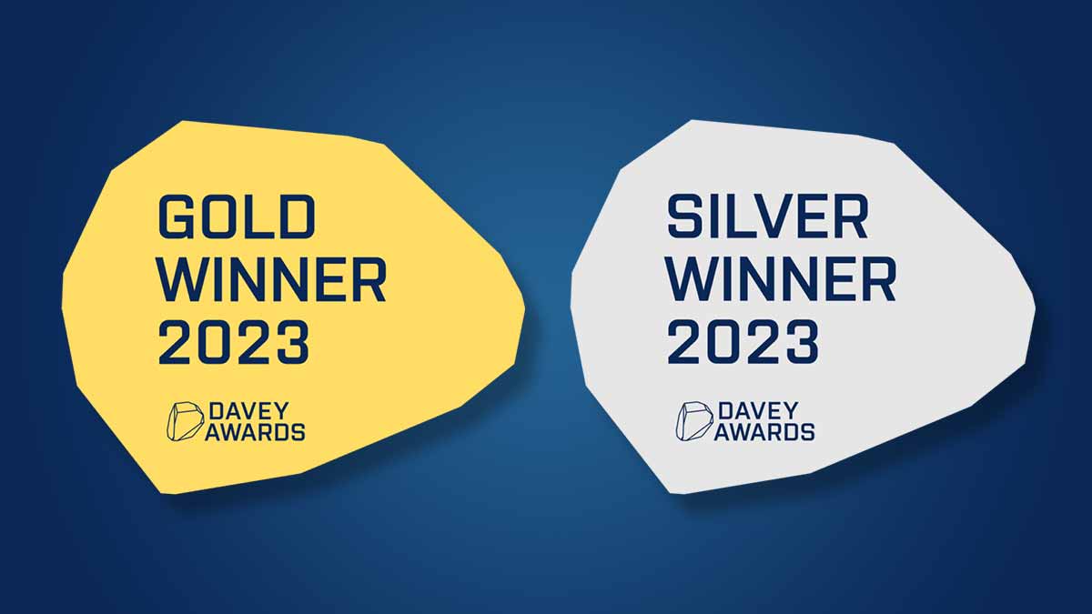 Gold and Silver Winner Badges from the Davey Awards