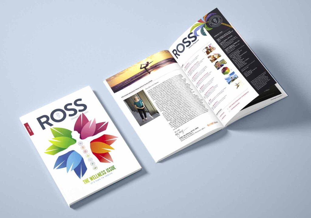 Ross vet Alumni Spring Magazine 2020 Front Cover & Inside Spread